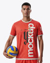 Man Wearing Full Volleyball Kit with Ball Mockup