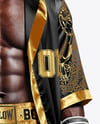 Black Man Wearing Boxing Kit with Robe and Shorts Mockup