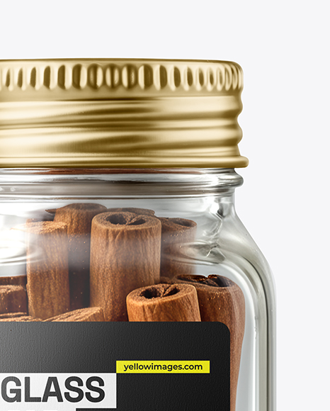 Square Glass Jar with Cinnamon Sticks Mockup