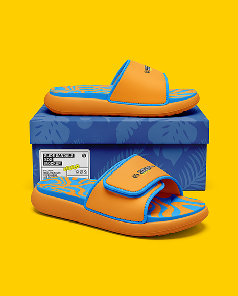 Slide Sandals with Box Mockup