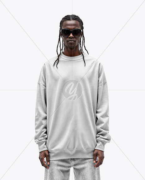 Black Man Wearing an Oversize Sweatshirt and Jeans Mockup