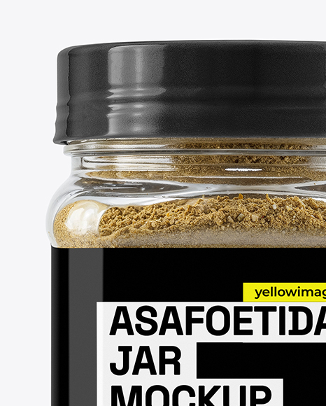 Clear Plastic Jar with Asafoetida Spice Mockup