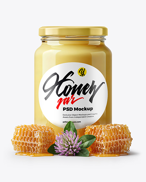Glass Jar with Raw Clover Honey Mockup - Realistic mockups
