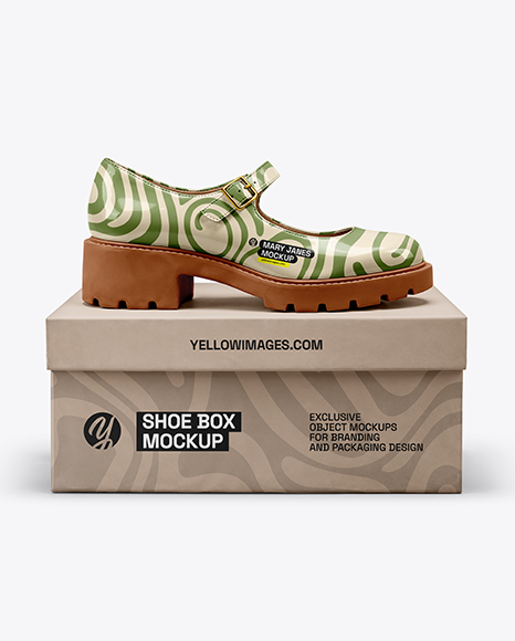 Mary Jane Shoe with Box Mockup - Mockups