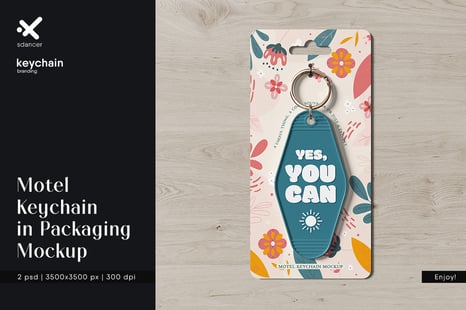 Motel Keychain in Packaging Mockup - Stationery Mockups