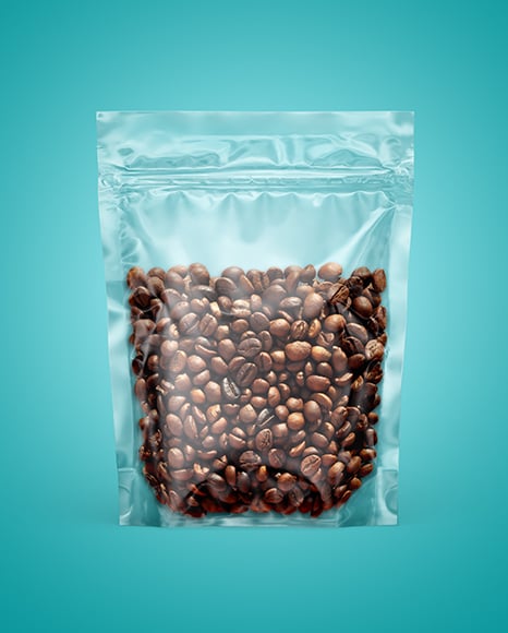 Transparent Pouch with Coffee Beans Mockup