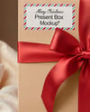 Square Gift Box wit Red Bow Mockup