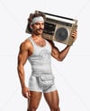 Mustachioed man with Boombox Wearing Tank Top and Shorts Mockup