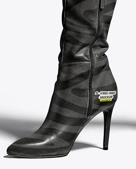 Pair of High-Knee Boots on Women's Legs with Dress Mockup