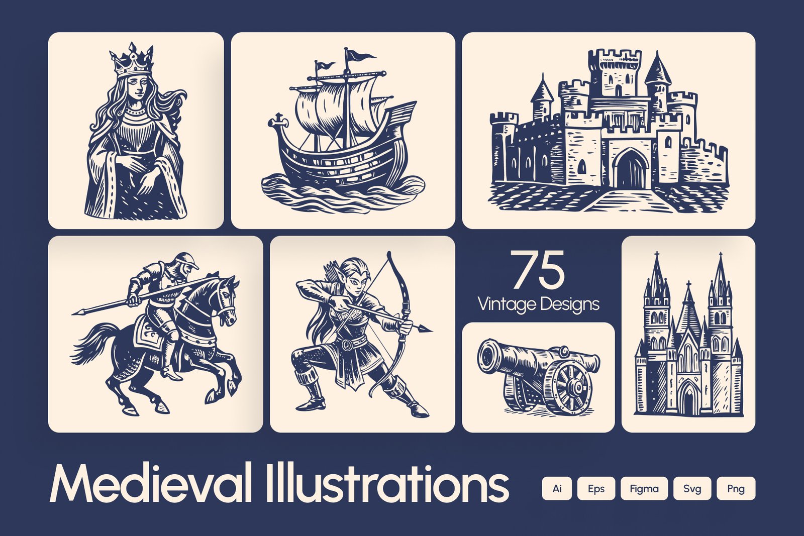 Vintage Medieval Art Set