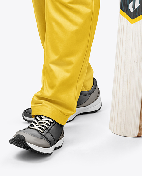 Indian Man Wearing Full Cricket Kit with Bat