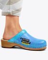 Pair of Clogs on Woman's Legs with Pants Mockup