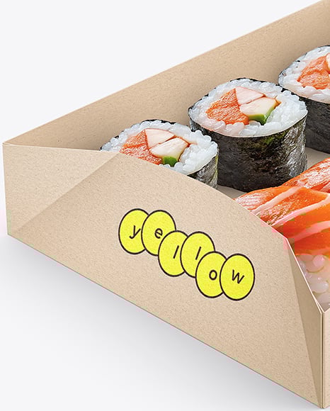 Kraft Paper Food Catering Tray with Sushi Mockup