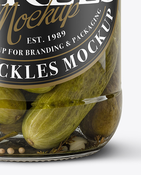 Glass Jar with Wholes Dill Pickles Mockup