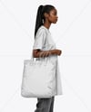 Black Woman Holding Tote Bag Mockup