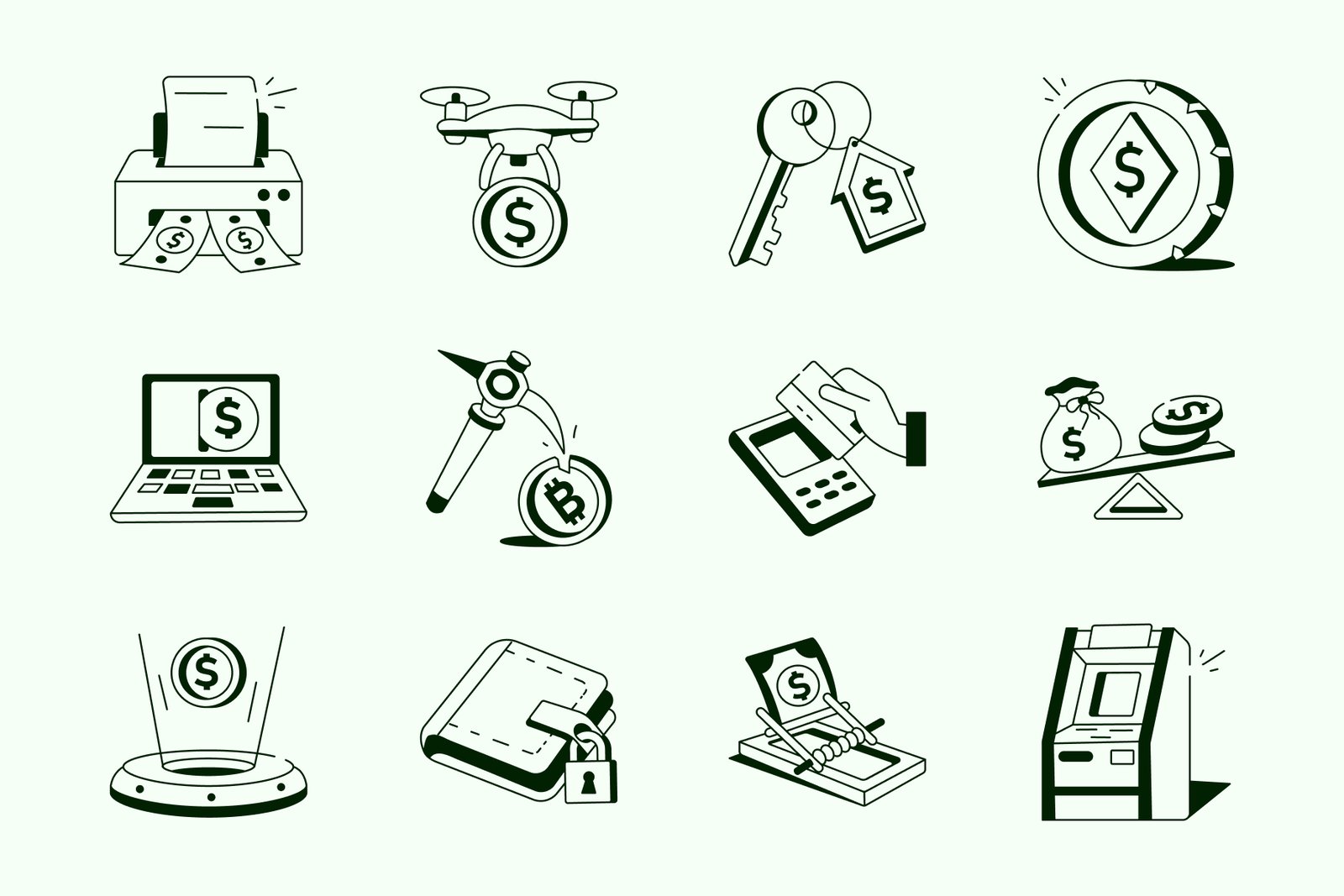 Money Drawing Illustration Set