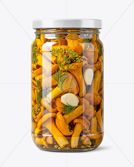 Glass Jar with Chanterelles Mushrooms Mockup