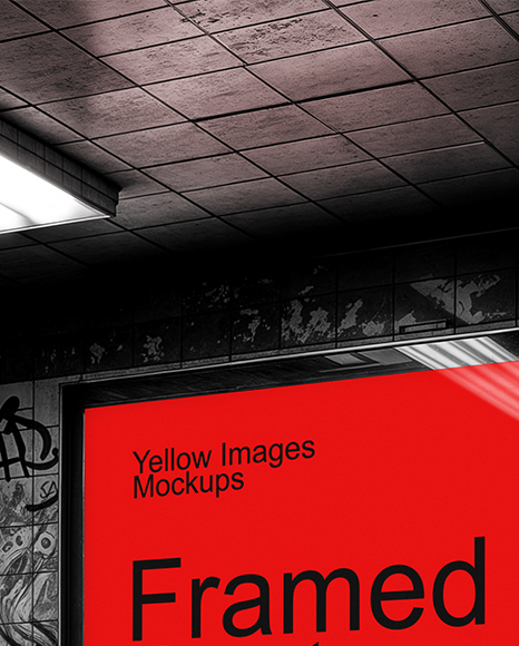 Framed Poster in Underground Passage Mockup