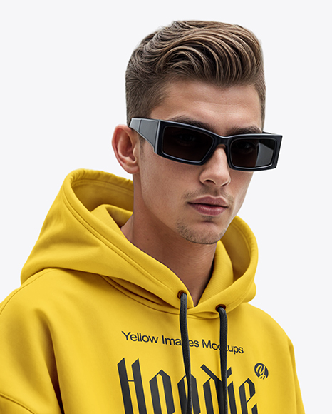 Young Man Wearing Oversize Hoodie and Shorts Mockup
