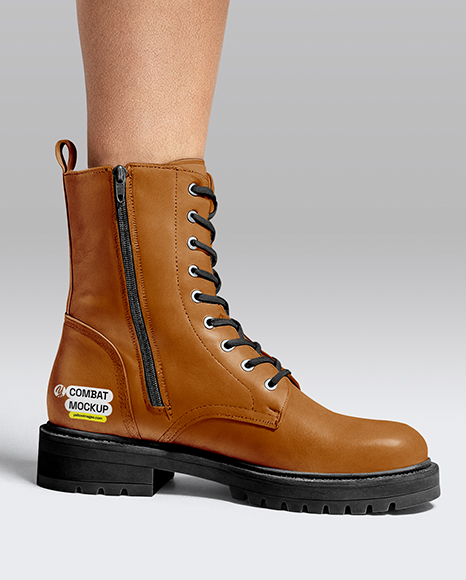 Combat Boots on Women's Legs with Skirt Mockup