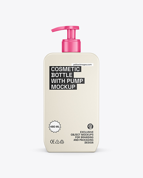 Square Cosmetic Bottle with Pump Mockup
