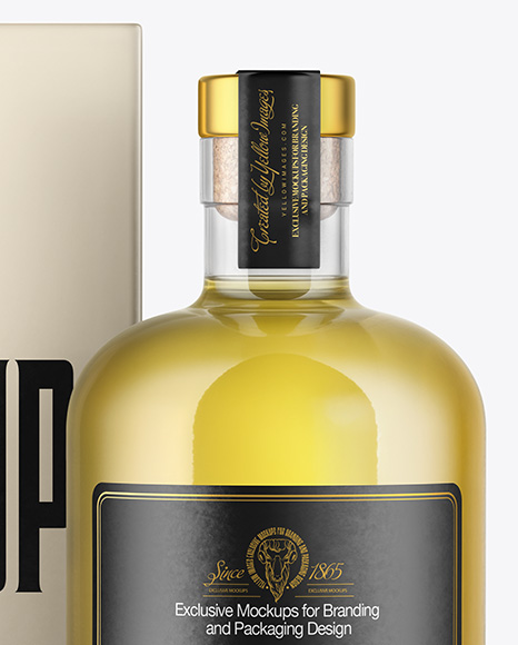 Golden Tequila Bottle with Box Mockup