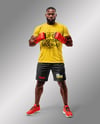 Black Male UFC Fighter Wearing T-Shirt & Shorts Mockup