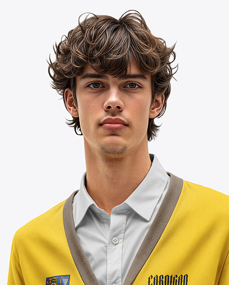 Young Man Wearing Cardigan and Shirt Mockup