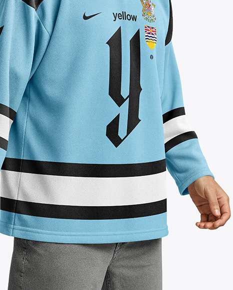 Man Wearing Ice Hockey Jersey Mockup