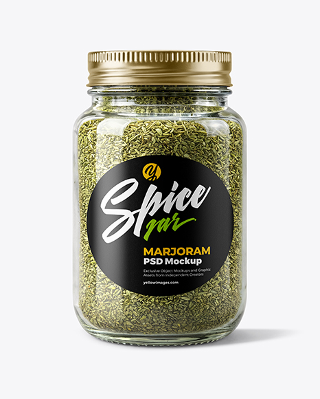 Glass Jar with Marjoram Spice Mockup - Seasoning mockup