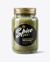 Glass Jar with Marjoram Spice Mockup
