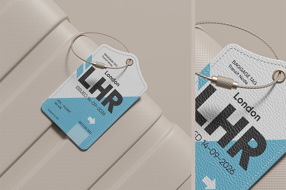 Leather Luggage Tag with Metal Cable Loop Mockup