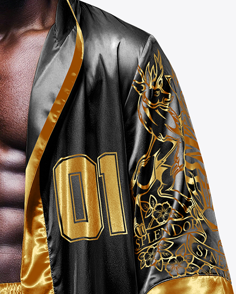 Black Man Wearing Boxing Kit with Robe and Shorts Mockup