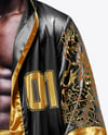 Black Man Wearing Boxing Kit with Robe and Shorts Mockup