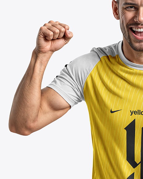 Man Wearing Raglan Soccer Jersey and Shorts Mockup