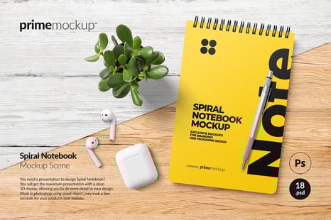 Spiral bound notebook mockup
