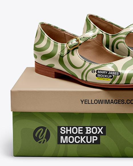 Pair of Mary Janes with Shoe Box Mockup