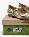 Pair of Mary Janes with Shoe Box Mockup