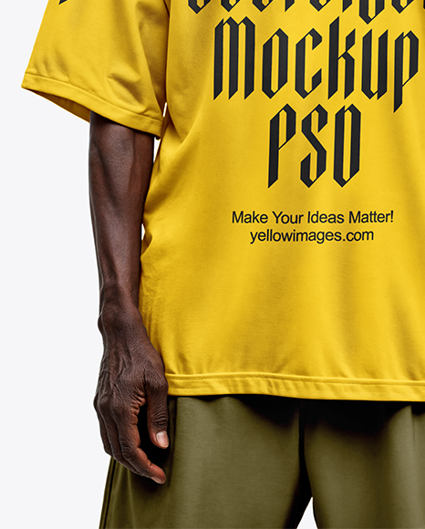 Elderly Afro-American Man Wearing Oversized T-Shirt & Sweatpants Mockup