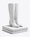 Pair of Women's High-Knee Boots on Shoe Box Mockup
