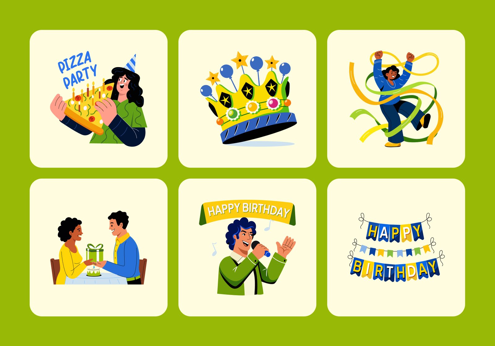 Happy Birthday Illustration Set