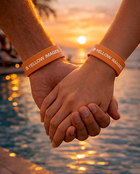 Silicone Wristband on Men's and Woman's Hands Mockup