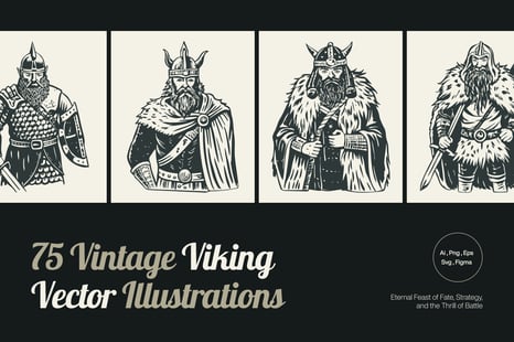 Vintage Viking Art Icon Set - Illustrations