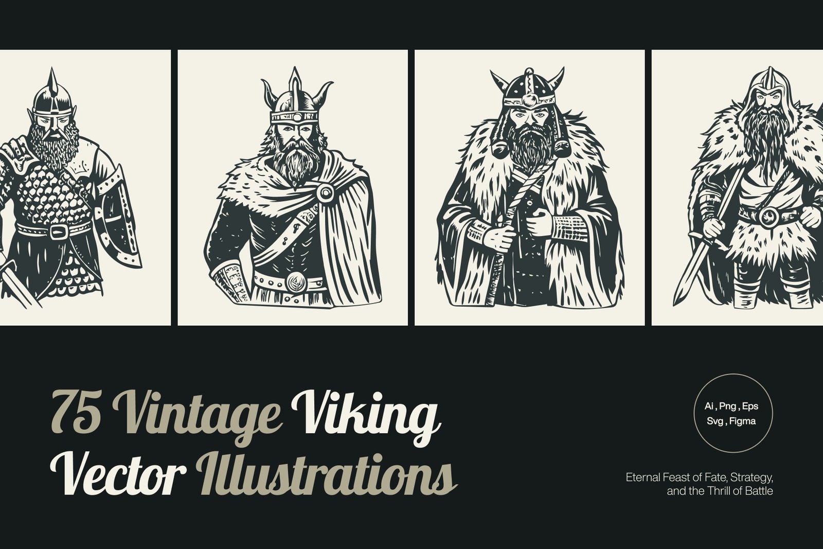 Vintage Viking Art Icon Set