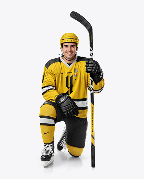 Man Wearing Full Ice Hockey Kit Mockup - Kit mockup psd
