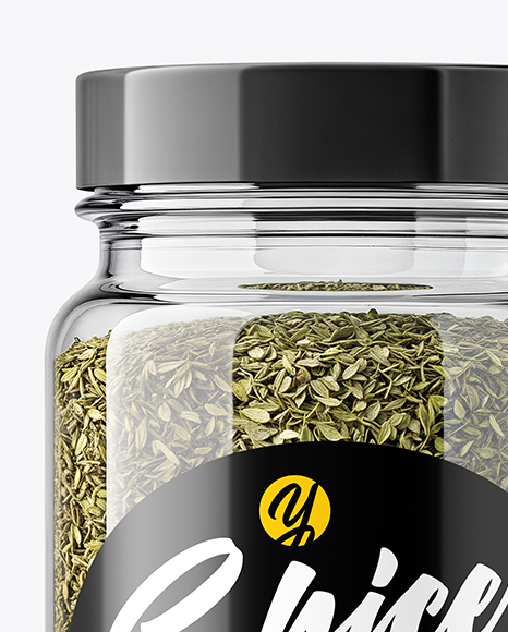 Plastic Spice Jar with Dried Basil Mockup