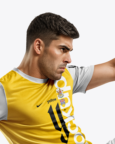 Man Wearing Soccer Jersey and Shorts Mockup