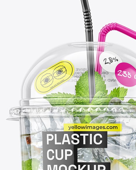 Clear Plastic Cup with Lemonade Mockup