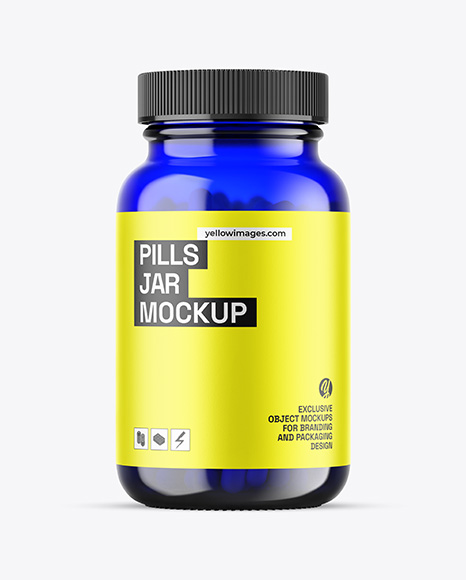 Blue Glass Pills Jar Mockup - Packaging mockups