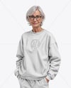 Elderly Woman in Glasses Wearing Sweatshirt & Sweatpants Mockup